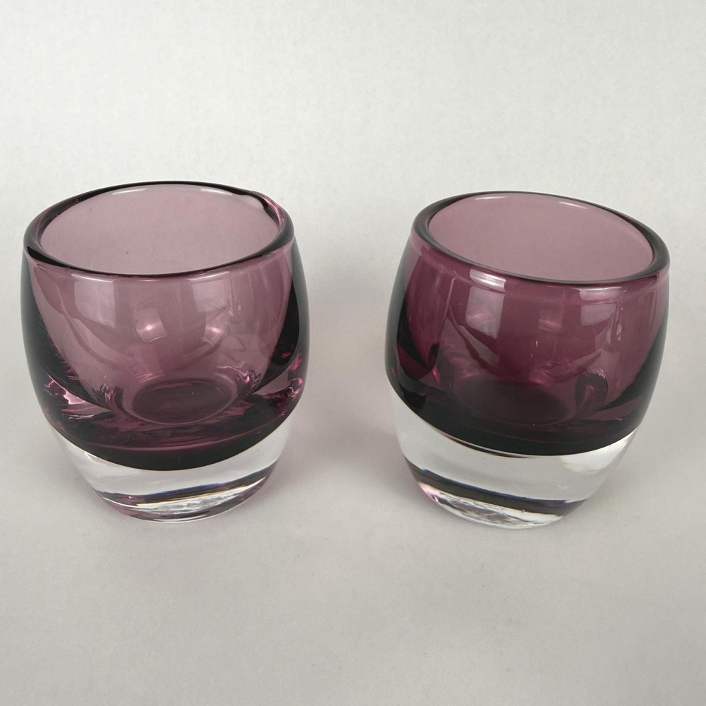Crate & Barrel Diva Votive Amethyst Glass Candle Holders Poland Set of 2